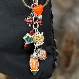 NEW Earth Owl Handmade Bag Charm Keychain One of a Kind Crystal Accessory